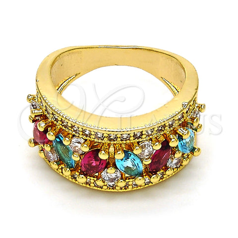 Anillo Multi Piedra 01.206.0003.07 Oro Laminado, con Multicolor Zirconia Cubica, Pulido, Tono Dorado (Size 7)