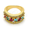Anillo Multi Piedra 01.206.0003.07 Oro Laminado, con Multicolor Zirconia Cubica, Pulido, Tono Dorado (Size 7)
