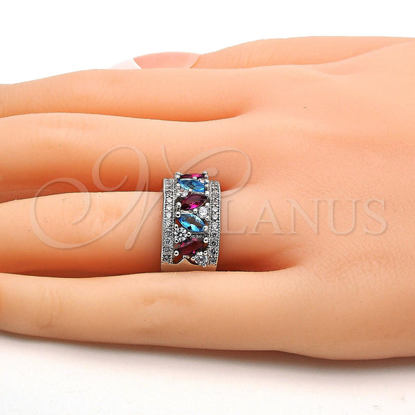 Anillo Multi Piedra 01.206.0003.1.07 Rodio Laminado, con Zirconia Cubica Multicolor, Pulido, Rodinado (Tamaño 7)