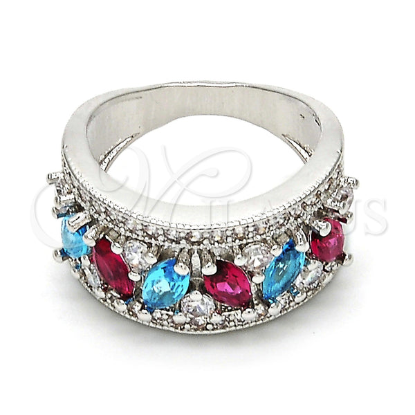 Anillo Multi Piedra 01.206.0003.1.07 Rodio Laminado, con Zirconia Cubica Multicolor, Pulido, Rodinado (Tamaño 7)