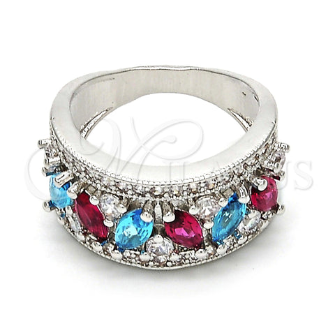 Anillo Multi Piedra 01.206.0003.1.07 Rodio Laminado, con Zirconia Cubica Multicolor, Pulido, Rodinado (Tamaño 7)