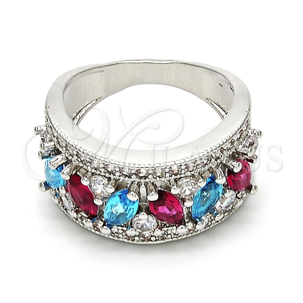 Anillo Multi Piedra 01.206.0003.1.08 Rodio Laminado, con Zirconia Cubica Multicolor, Pulido, Rodinado (Tamaño 8)