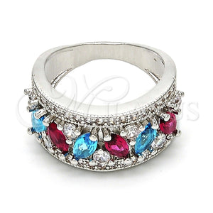 Anillo Multi Piedra 01.206.0003.1.08 Rodio Laminado, con Zirconia Cubica Multicolor, Pulido, Rodinado (Tamaño 8)