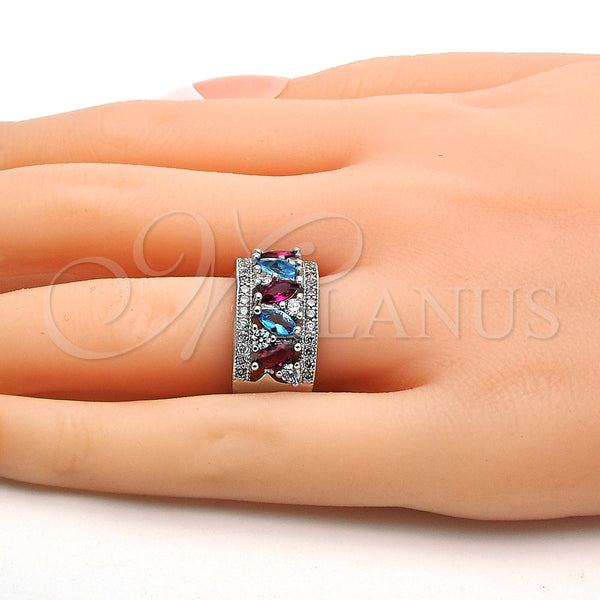 Anillo Multi Piedra 01.206.0003.1.09 Rodio Laminado, con Zirconia Cubica Multicolor, Pulido, Rodinado (Tamaño 9)