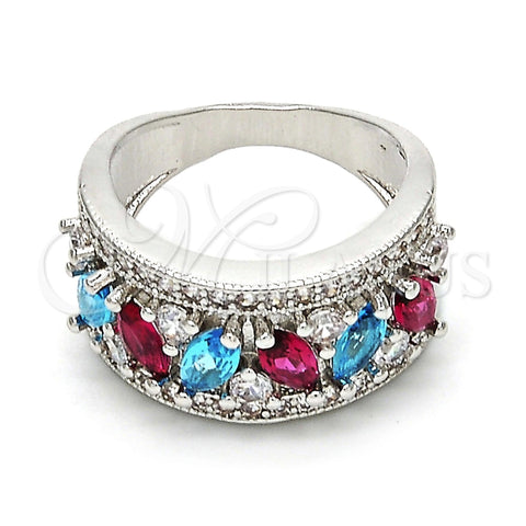 Anillo Multi Piedra 01.206.0003.1.09 Rodio Laminado, con Zirconia Cubica Multicolor, Pulido, Rodinado (Tamaño 9)