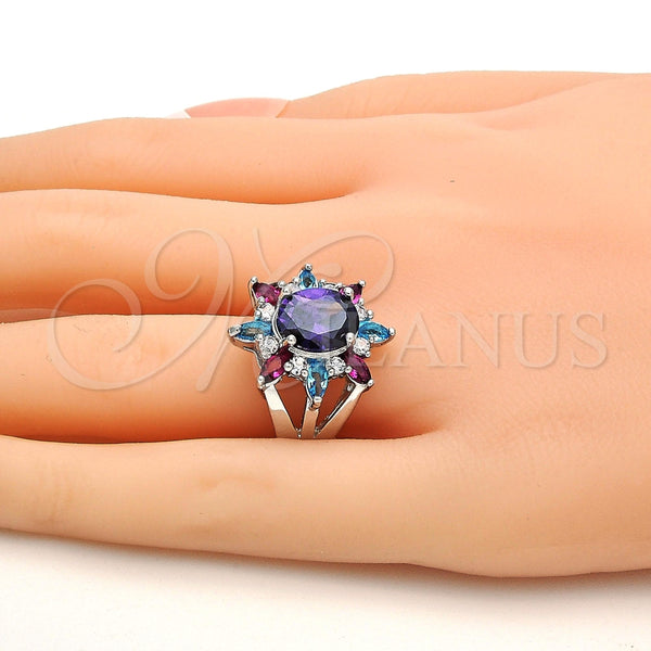 Anillo Multi Piedra 01.206.0004.1.07 Rodio Laminado, con Zirconia Cubica Multicolor, Pulido, Rodinado (Tamaño 7)