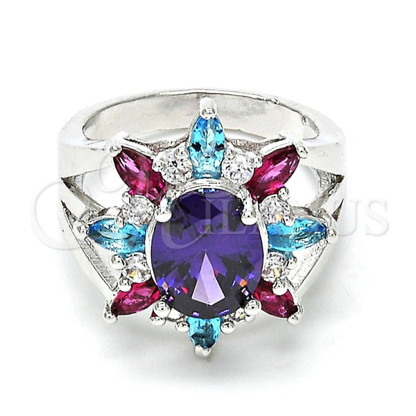 Anillo Multi Piedra 01.206.0004.1.07 Rodio Laminado, con Zirconia Cubica Multicolor, Pulido, Rodinado (Tamaño 7)