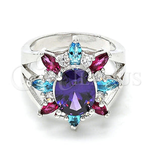 Anillo Multi Piedra 01.206.0004.1.07 Rodio Laminado, con Zirconia Cubica Multicolor, Pulido, Rodinado (Tamaño 7)