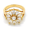Anillo Multi Piedra 01.210.0046.07 Oro Laminado, Diseño de Flor, con Blanca Zirconia Cubica, Pulido, Tono Dorado (Size 7)