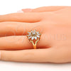 Anillo Multi Piedra 01.210.0046.09 Oro Laminado, Diseño de Flor, con Blanca Zirconia Cubica, Pulido, Tono Dorado (Size 9)