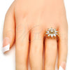 Anillo Multi Piedra 01.210.0046.09 Oro Laminado, Diseño de Flor, con Blanca Zirconia Cubica, Pulido, Tono Dorado (Size 9)