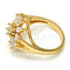 Anillo Multi Piedra 01.210.0046.09 Oro Laminado, Diseño de Flor, con Blanca Zirconia Cubica, Pulido, Tono Dorado (Size 9)