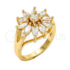 Anillo Multi Piedra 01.210.0046.09 Oro Laminado, Diseño de Flor, con Blanca Zirconia Cubica, Pulido, Tono Dorado (Size 9)