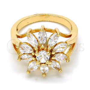 Anillo Multi Piedra 01.210.0046.09 Oro Laminado, Diseño de Flor, con Blanca Zirconia Cubica, Pulido, Tono Dorado (Size 9)