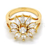 Anillo Multi Piedra 01.210.0046.09 Oro Laminado, Diseño de Flor, con Blanca Zirconia Cubica, Pulido, Tono Dorado (Size 9)