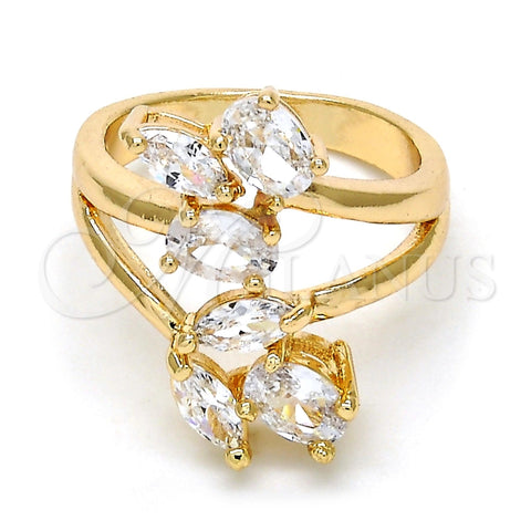 Anillo Multi Piedra 01.210.0047.07 Oro Laminado, con Blanca Zirconia Cubica, Pulido, Tono Dorado (Size 7)