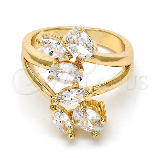 Anillo Multi Piedra 01.210.0047.09 Oro Laminado, con Blanca Zirconia Cubica, Pulido, Tono Dorado (Size 9)
