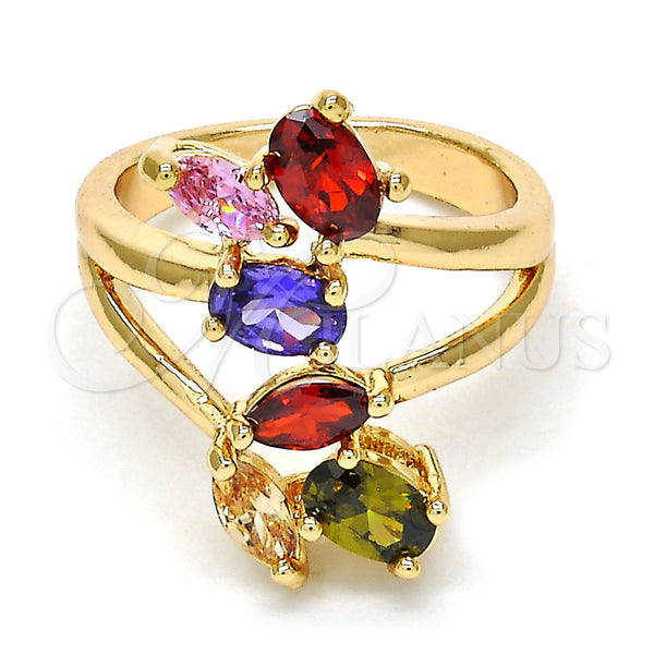 Anillo Multi Piedra 01.210.0047.1.09 Oro Laminado, con Multicolor Zirconia Cubica, Pulido, Tono Dorado (Size 9)