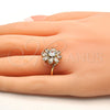 Anillo Multi Piedra 01.210.0048.09 Oro Laminado, Diseño de Flor, con Blanca Zirconia Cubica, Pulido, Tono Dorado (Size 9)
