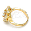 Anillo Multi Piedra 01.210.0048.09 Oro Laminado, Diseño de Flor, con Blanca Zirconia Cubica, Pulido, Tono Dorado (Size 9)