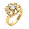 Anillo Multi Piedra 01.210.0048.09 Oro Laminado, Diseño de Flor, con Blanca Zirconia Cubica, Pulido, Tono Dorado (Size 9)