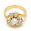 Anillo Multi Piedra 01.210.0048.09 Oro Laminado, Diseño de Flor, con Blanca Zirconia Cubica, Pulido, Tono Dorado (Size 9)