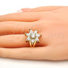 Anillo Multi Piedra 01.210.0049.07 Oro Laminado, Diseño de Flor, con Blanca Zirconia Cubica, Pulido, Tono Dorado (Size 7)