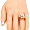 Anillo Multi Piedra 01.210.0049.07 Oro Laminado, Diseño de Flor, con Blanca Zirconia Cubica, Pulido, Tono Dorado (Size 7)
