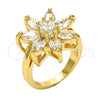 Anillo Multi Piedra 01.210.0049.07 Oro Laminado, Diseño de Flor, con Blanca Zirconia Cubica, Pulido, Tono Dorado (Size 7)