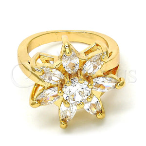 Anillo Multi Piedra 01.210.0049.07 Oro Laminado, Diseño de Flor, con Blanca Zirconia Cubica, Pulido, Tono Dorado (Size 7)