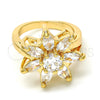 Anillo Multi Piedra 01.210.0049.07 Oro Laminado, Diseño de Flor, con Blanca Zirconia Cubica, Pulido, Tono Dorado (Size 7)