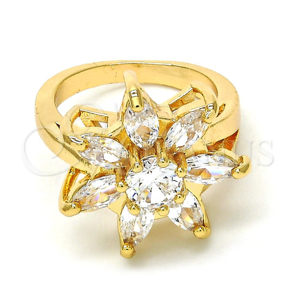 Anillo Multi Piedra 01.210.0049.08 Oro Laminado, Diseño de Flor, con Blanca Zirconia Cubica, Pulido, Tono Dorado (Size 8)