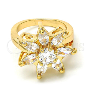 Anillo Multi Piedra 01.210.0049.09 Oro Laminado, Diseño de Flor, con Blanca Zirconia Cubica, Pulido, Tono Dorado (Size 9)