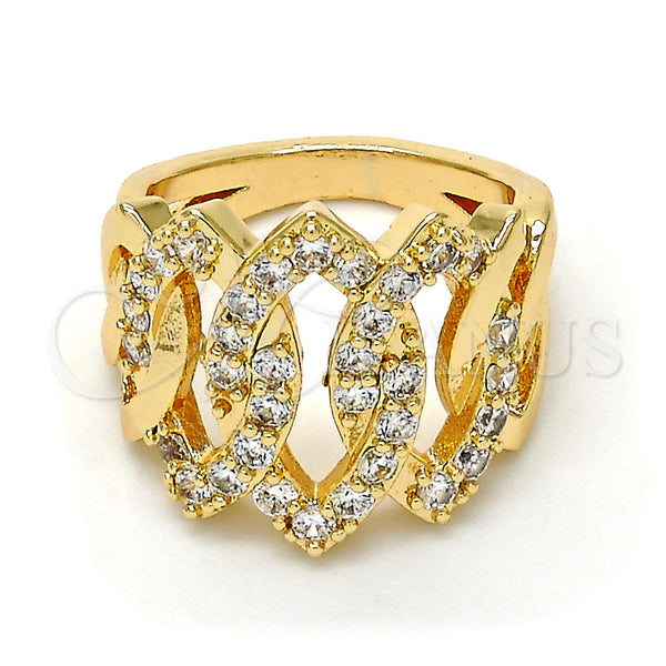 Anillo Multi Piedra 01.210.0052.08 Oro Laminado, con Blanca Zirconia Cubica, Pulido, Tono Dorado (Size 8)