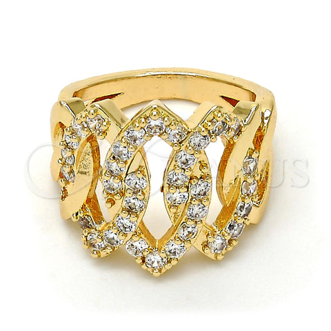 Anillo Multi Piedra 01.210.0052.08 Oro Laminado, con Blanca Zirconia Cubica, Pulido, Tono Dorado (Size 8)