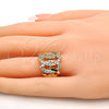 Anillo Multi Piedra 01.210.0052.09 Oro Laminado, con Blanca Zirconia Cubica, Pulido, Tono Dorado (Size 9)