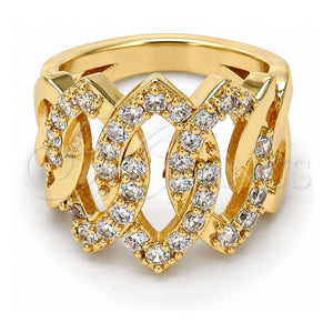 Anillo Multi Piedra 01.210.0052.09 Oro Laminado, con Blanca Zirconia Cubica, Pulido, Tono Dorado (Size 9)