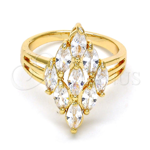 Anillo Multi Piedra 01.210.0054.08 Oro Laminado, con Blanca Zirconia Cubica, Pulido, Tono Dorado (Size 8)