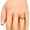 Anillo Multi Piedra 01.210.0054.09 Oro Laminado, con Blanca Zirconia Cubica, Pulido, Tono Dorado (Size 9)