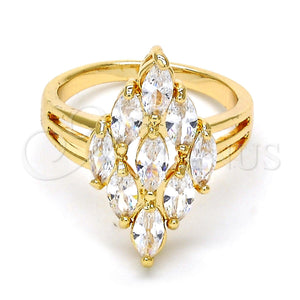Anillo Multi Piedra 01.210.0054.09 Oro Laminado, con Blanca Zirconia Cubica, Pulido, Tono Dorado (Size 9)