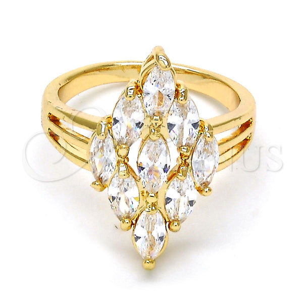 Anillo Multi Piedra 01.210.0054.09 Oro Laminado, con Blanca Zirconia Cubica, Pulido, Tono Dorado (Size 9)