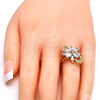 Anillo Multi Piedra 01.210.0055.07 Oro Laminado, Diseño de Flor, con Blanca Zirconia Cubica, Pulido, Tono Dorado (Size 7)