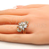 Anillo Multi Piedra 01.210.0055.09 Oro Laminado, Diseño de Flor, con Blanca Zirconia Cubica, Pulido, Tono Dorado (Size 9)