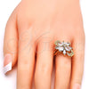 Anillo Multi Piedra 01.210.0055.09 Oro Laminado, Diseño de Flor, con Blanca Zirconia Cubica, Pulido, Tono Dorado (Size 9)