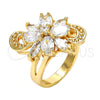 Anillo Multi Piedra 01.210.0055.09 Oro Laminado, Diseño de Flor, con Blanca Zirconia Cubica, Pulido, Tono Dorado (Size 9)
