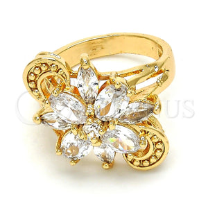 Anillo Multi Piedra 01.210.0055.09 Oro Laminado, Diseño de Flor, con Blanca Zirconia Cubica, Pulido, Tono Dorado (Size 9)