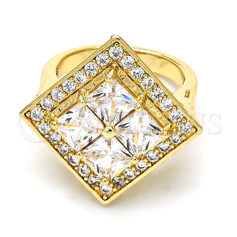 Anillo Multi Piedra 01.210.0056.08 Oro Laminado, con Blanca Zirconia Cubica, Pulido, Tono Dorado (Size 8)