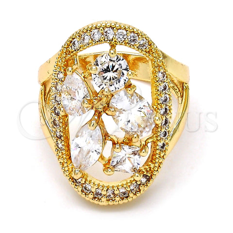 Anillo Multi Piedra 01.210.0057.08 Oro Laminado, con Blanca Zirconia Cubica, Pulido, Tono Dorado (Size 8)