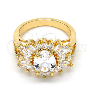 Anillo Multi Piedra 01.210.0058.07 Oro Laminado, con Blanca Zirconia Cubica, Pulido, Tono Dorado (Size 7)