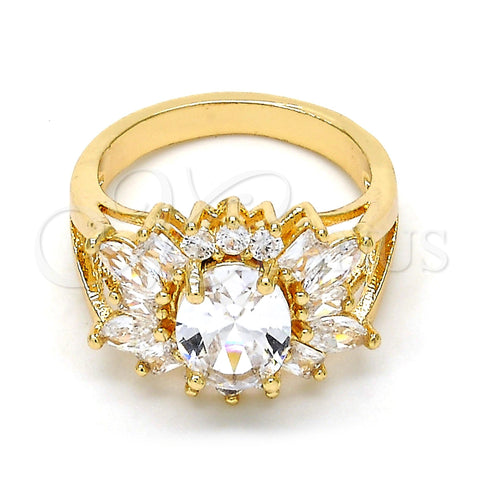 Anillo Multi Piedra 01.210.0058.08 Oro Laminado, con Blanca Zirconia Cubica, Pulido, Tono Dorado (Size 8)